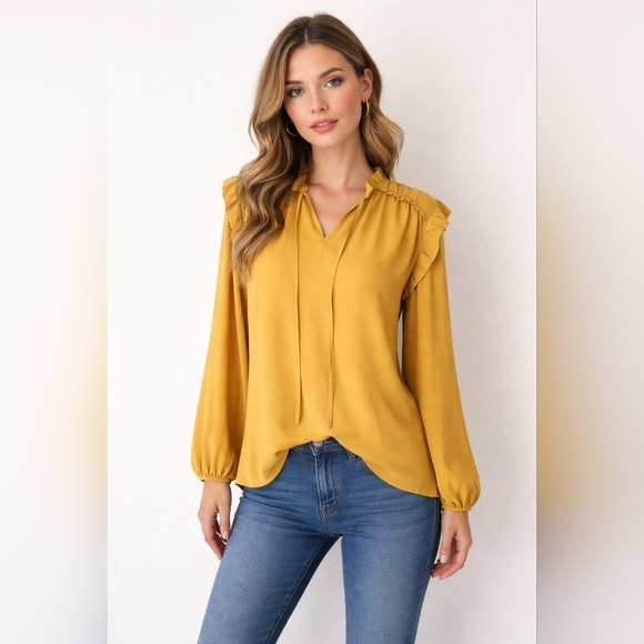 ANDREE BY UNIT Tops - Andree By Unit Mustard Ruffle Shirt